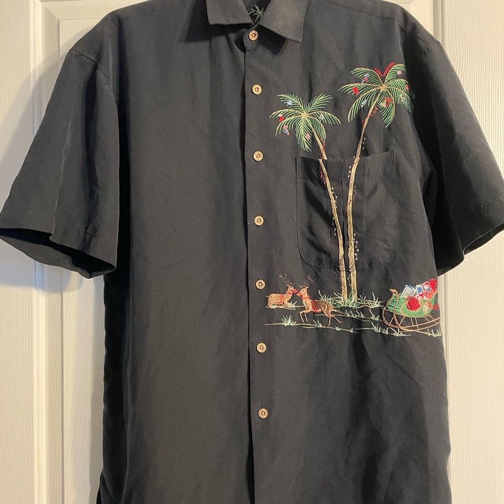 Black Casual Button Down Shirt with Tropical Print